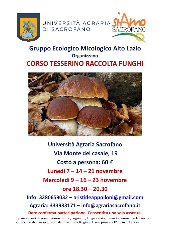 Corso per il conseguimento dell'autorizzazione alla raccolta funghi